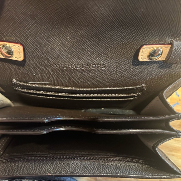 Michael Kors Black/Brown Monogram Crossbody Wallet with Chain Strap - Picture 4 of 4